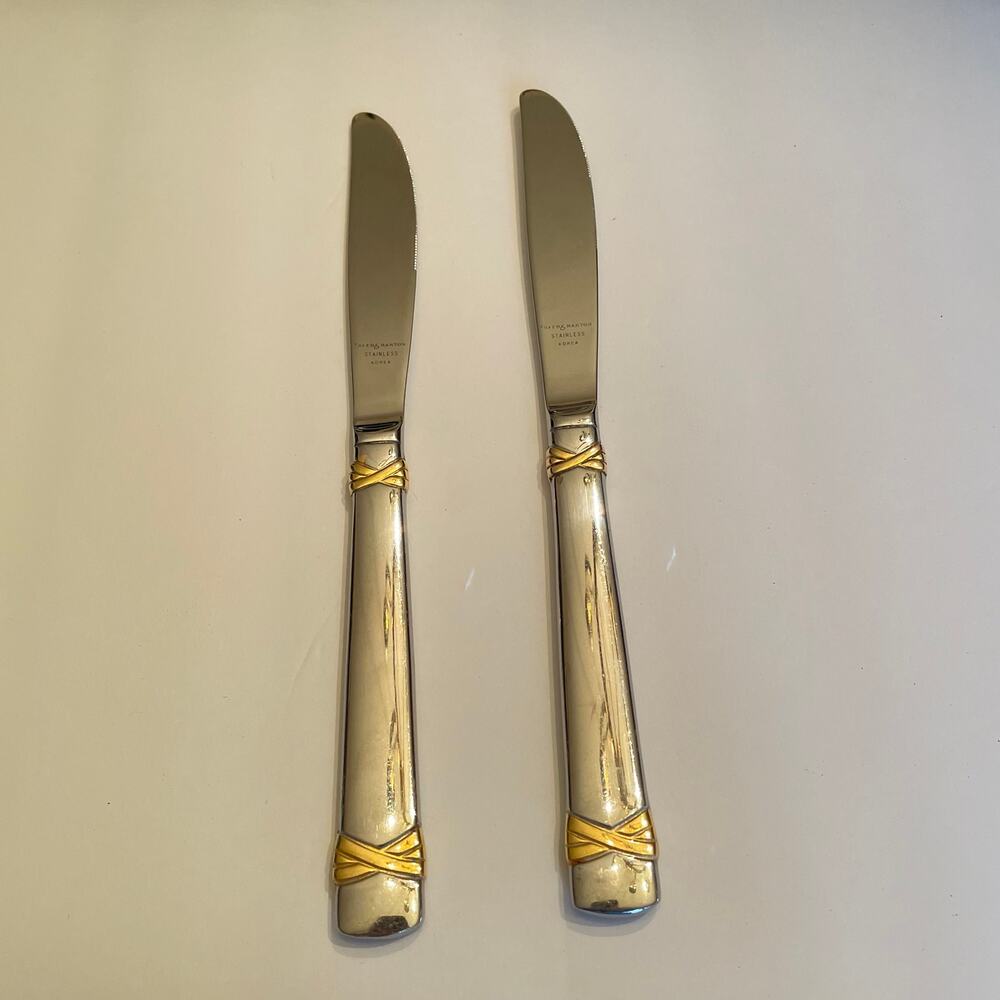 Vintage Lot of 2 REED and BARTON Fanfare Gold Modern Solid Knife 1996 18/8